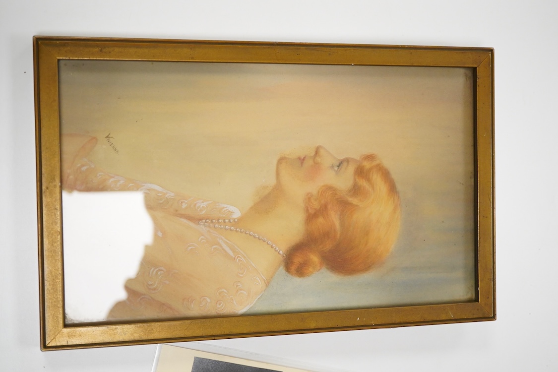 Four 20th century black and white agency photographs of Winston Churchill, together with a watercolour of Vera C.Clark by Vivian Entwistle